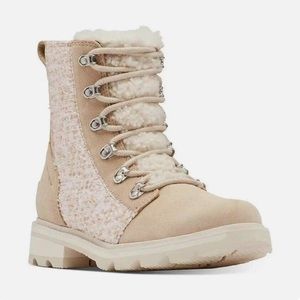 Sorel Lennox Lace Cozy Waterproof Boot Ancient Fossil Chalk